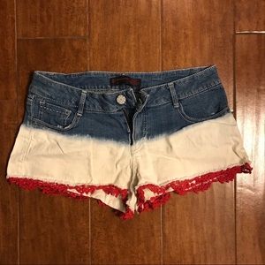 Red, white, blue jean shorts! American